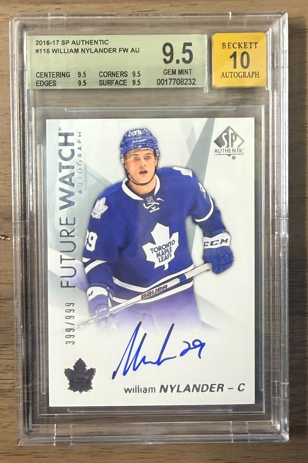 2016-17 SP Authentic Future Watch Auto Rookie #116 William Nylander /999 BGS 9.5
