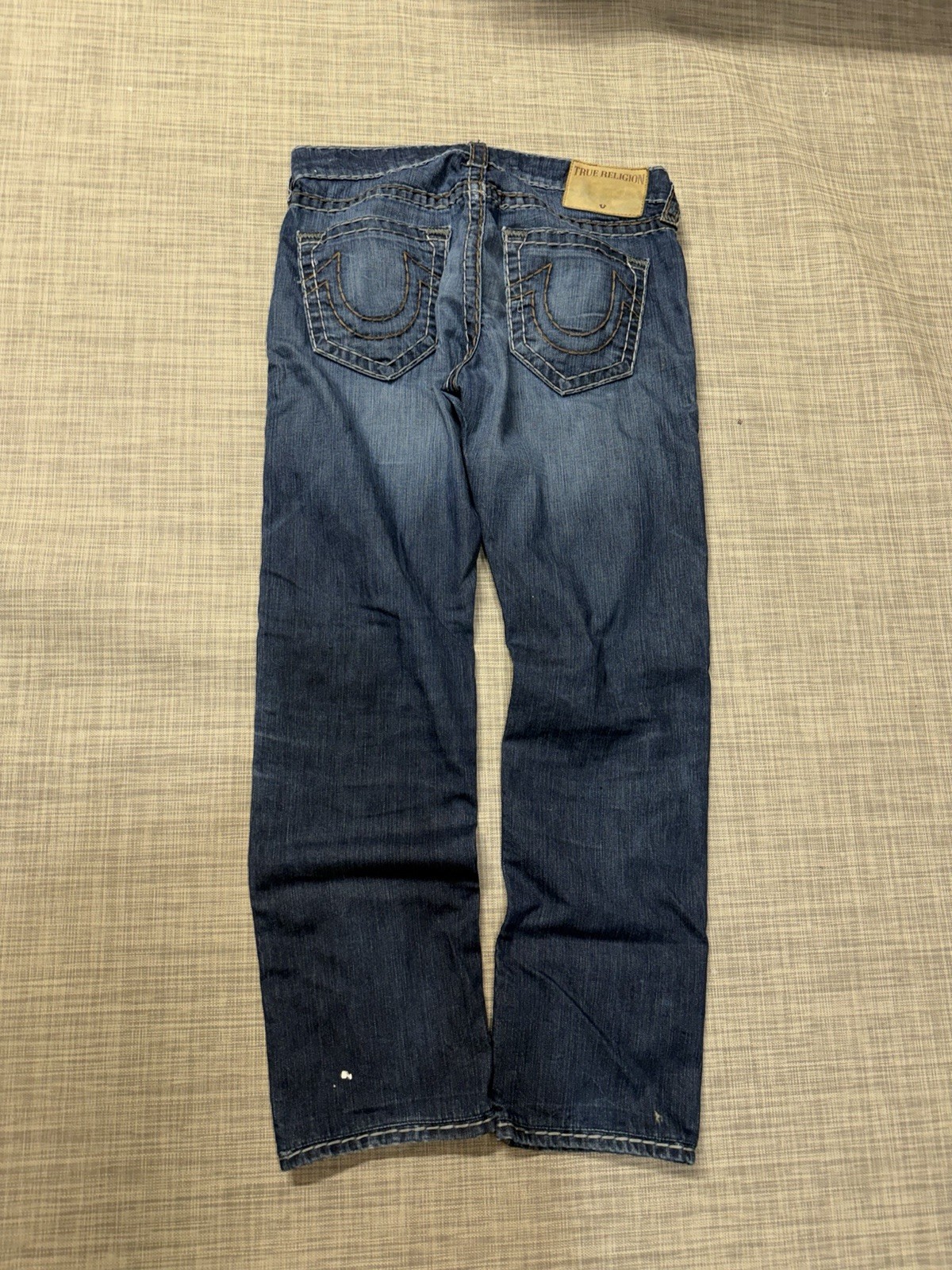 True Religion Men's Y2K Relaxed Fit Blue Jeans Paint Splatter Size 32x30