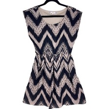 Almost Famous Black Tan Ikat Chevron Zigzag Sleeveless Mini Dress Small