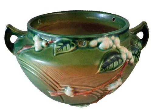 VINTAGE ROSEVILLE POTTERY SNOWBERRY HANGING BASKET #1HB-5