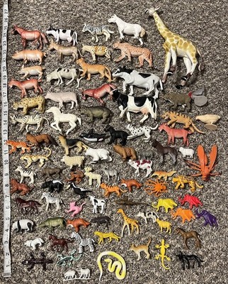 Lot of 80+ Various Land Animals Farm Safari Toy Figures Cow Horse Dog Pig ETC