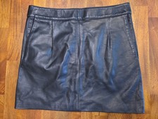 Vintage Black Leather Mini Skirt With Pockets, Lined 29" Waist Made In USA