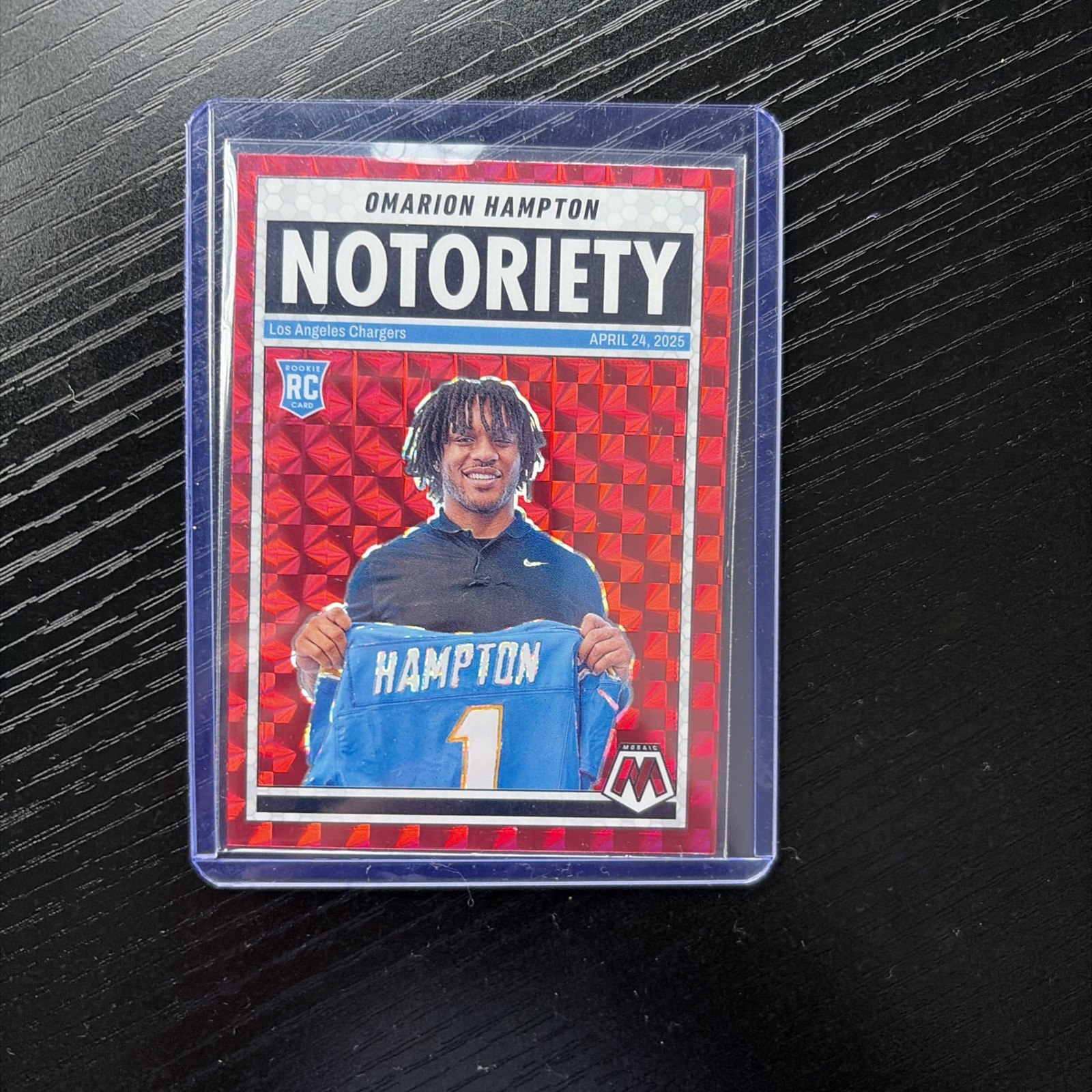 2025 Panini Mosaic - Notoriety Omarion Hampton #20 Red Mosaic Prizm (RC)