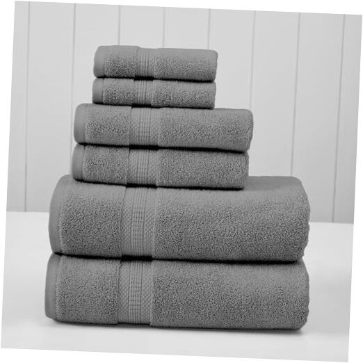 6-Piece Ultra Soft Gray Rayon Bamboo & Cotton Blend Towel Set