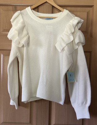NWT CeCe Women s White Ruffle Sweater Size L