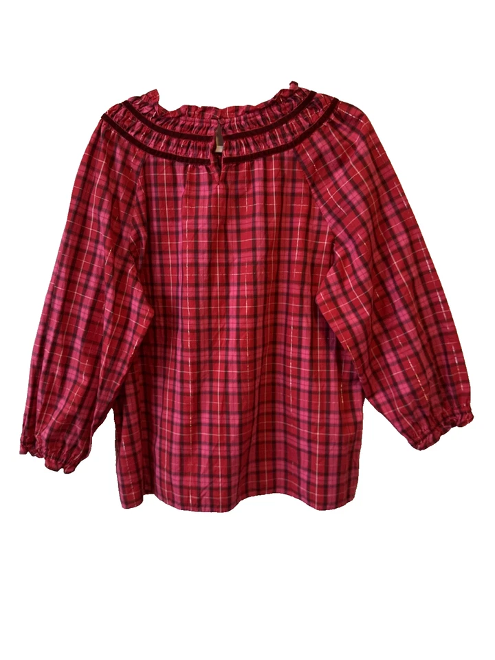 Blusa Talbots Para Mujer XL Cottagecore Cuadros Metálica Campesina Cuello Terciopelo Calado Foto 2 de 4