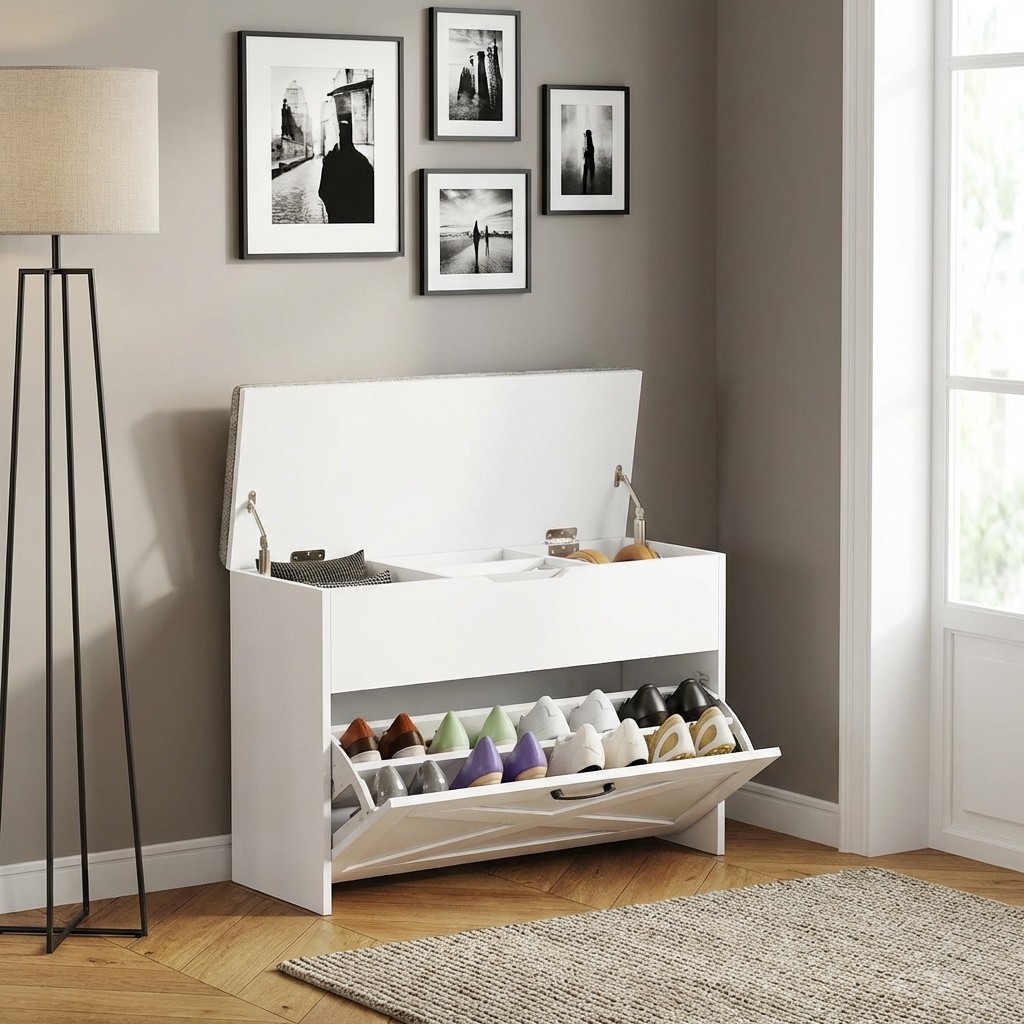 Panca Scarpiera 8 Paia 1 Anta 1 Vano superiore 80x30x55 cm Bianco DecHome