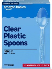 Amazon Basics Disposable Clear Plastic Spoons, Premium Quality, 100 Count, Large