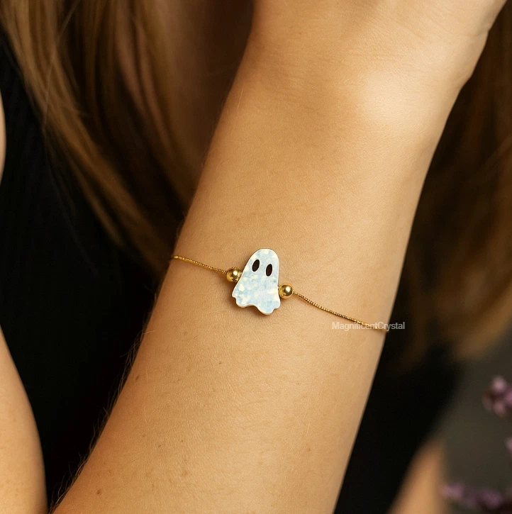 Pulsera Fantasma Halloween Acero Inoxidable Espectro Dije Espeluznante Lindo Joyería Regalo Foto 4 de 4