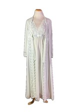 Vintage 1970s Shadowline Size M Blue Robe Nightgown Set Lace Trim Flaws