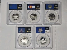 2006-S PCGS PR70DCAM  Silver State Quarter Five Coin Set ND, SD, NE, CO, NV.
