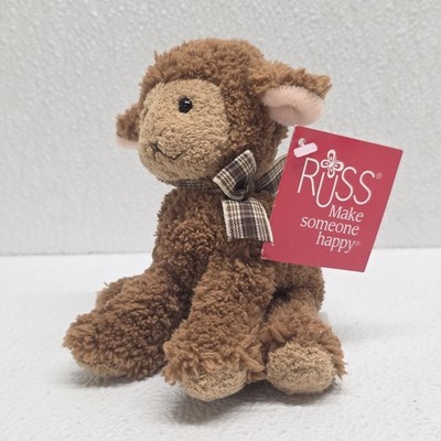 Russ Berrie Brown Lamb Sheep Plaid Bow Luv Pets Mini Plush British Air Exclusive