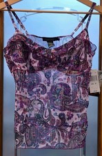 Rampage Women&rsquo;s M Paisley Cami Purple Pink Blue Sequin Ruffle Adjustable Y2K/NWT