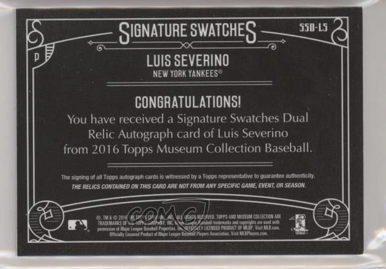 2016 Topps Museum Collection /299 Luis Severino #SSD-LS Rookie Auto RC - Image 2 of 2