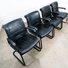 Mid Century Modern Office Chair Set 4 Knoll International Black Leather Sapper