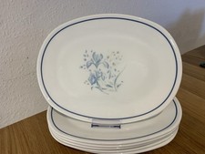 VTG Pyrex Blue Iris Steak Oval Plates White Platters 30cm X 22cm. Set Of 6