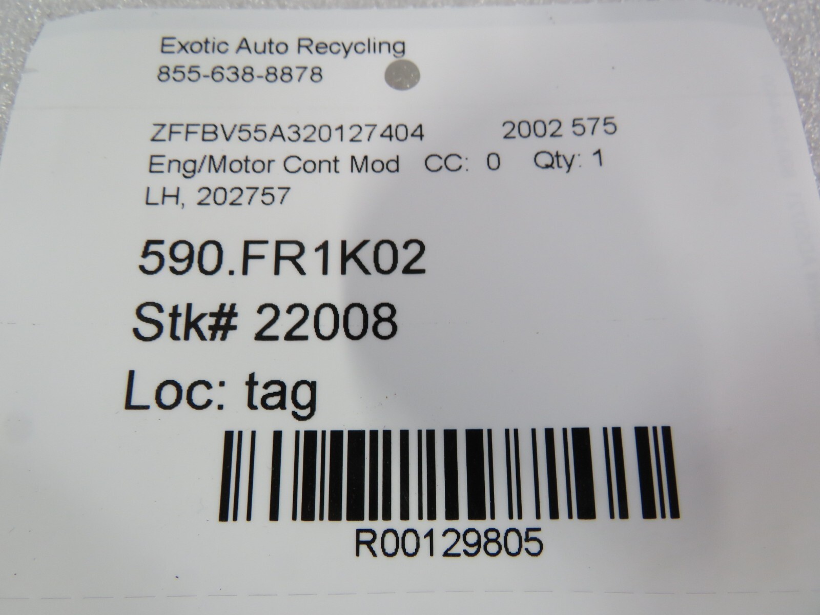 Ferrari 575, LH, Left, Engine Control Module, Used, P/N 202757