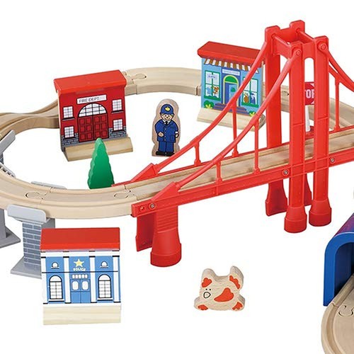 Giant 60 pc Wooden Train Set - Complete Toy Railway w/Tracks, Engine, Cars, B... - Picture 2 of 5