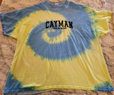 Destinations Usa Cayman Islands Mens yellow/blue Tie Dye Shirt Size XXL