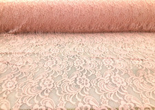 Embroidered Stretch Lace Apparel Fabric Sheer Floral Metallic Light Pink UU212