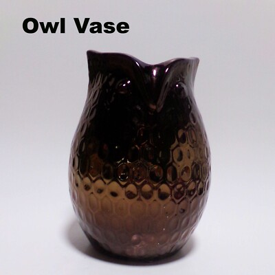 Lerman Decor Copper Finish Owl Vase 7''T Dimpled Texture Iridescent Finish