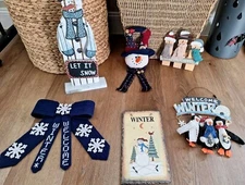 Primitive Snowman Christmas Winter lot wood fabric country farmhouse Decorations