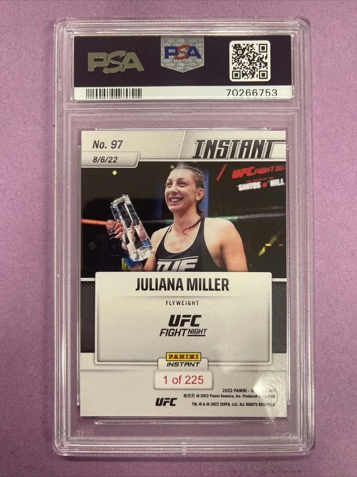 2022 Panini Instant UFC Juliana Miller #97 RC Rookie PR /225 PSA 9 MINT - Image 3 of 3