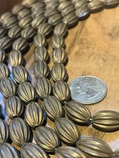 Vintage Mid Century copper Oval Ridged Metal 20 Bead Strand