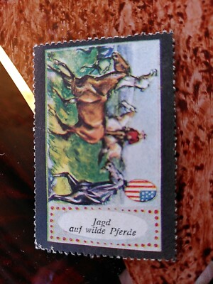 Werbemarke Vignette USA Wildwest ''Jagd auf wilde Pferde''. Cowboy Amerika