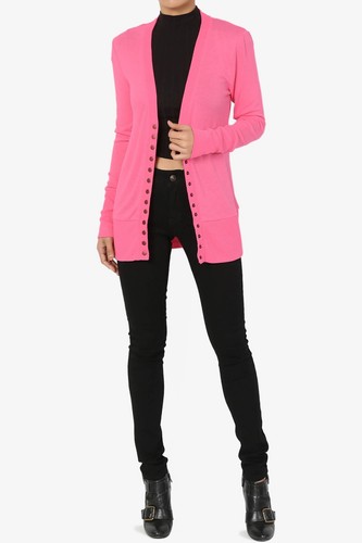 Women's Classic Snap Button Front V-Neck Long Sleeve Cute Knit Sweater Cardigan - Picture 74 of 152