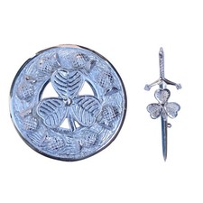Men's Scottish Shamrock Chrome Kilt Pin and Brooch