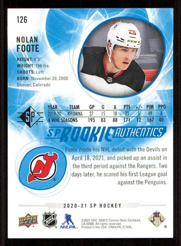 2020-21 SP Blue #126 Nolan Foote - Picture 2 of 2