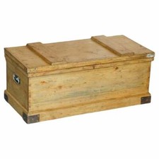 ANTIQUE VICTORIAN PINE MILITARY CAMPAIGN BLANKET BOX CHEST TRUNK COFFEE TABLE