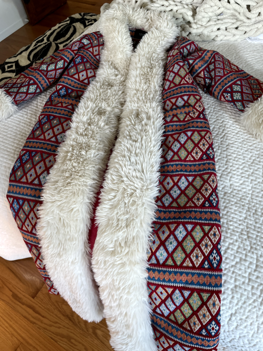 AKIRA LONG SHAGGY PENNY LANE INSPIRED TAPESTRY/AFGAN LOOK COAT