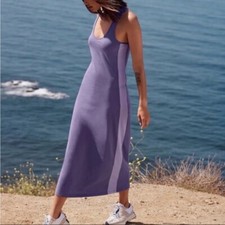 Johnny Was Calme Two Tone Purple Stripe Racer Back Maxi Dress Sz M NWT