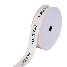 Valentine's Day Cotton Ribbon 5/8 Inch x 10 Yard Natural Ribbon with I Love Y...