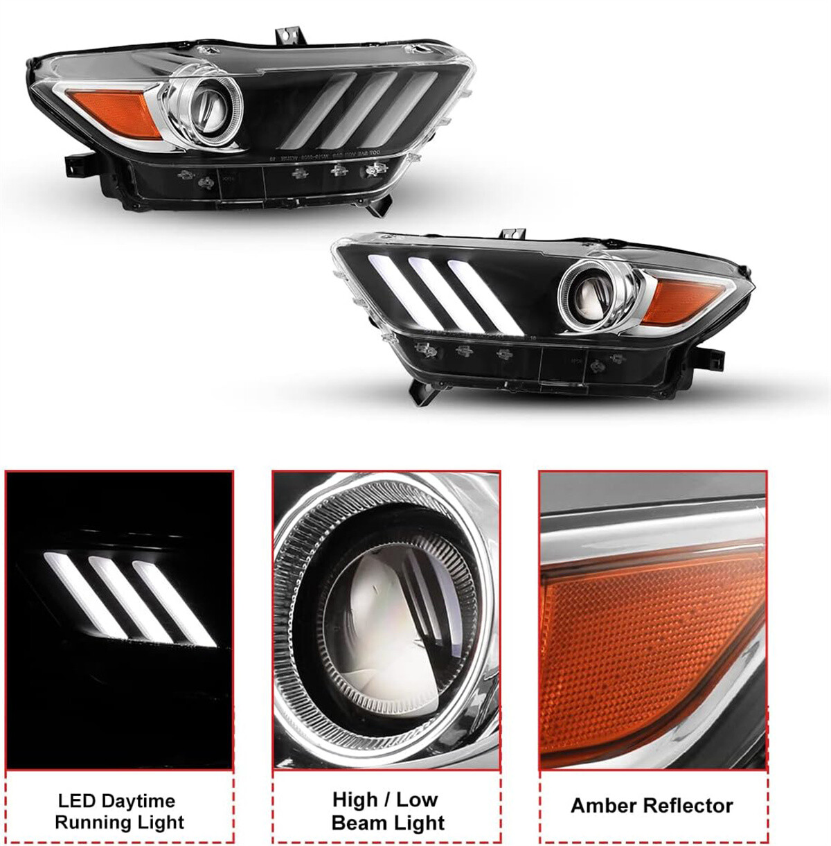 LED DRL HID/Xenon Headlights Set for 2015 2016 2017 Ford Mustang Left & Right