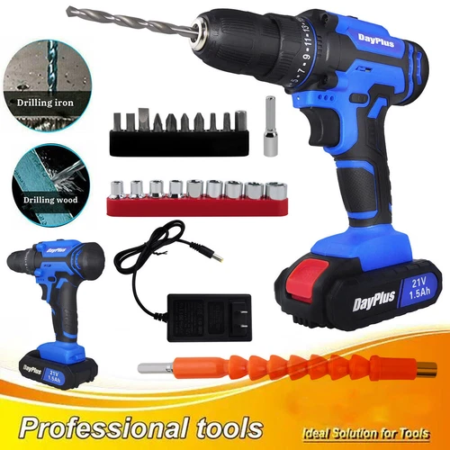 21V drill 2 Speed Electric Cordless Drill / Driver with Bits Set / 1-2 Battery