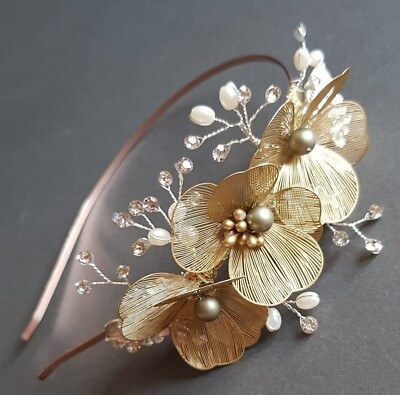 Golddiadem, Blumen aus Schmuckdraht, Kopfseite, Braut oder Brautjungfern