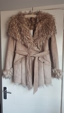 Brand New Lipsy Faux Fur Michelle Keegan Beige Coat Size 14.