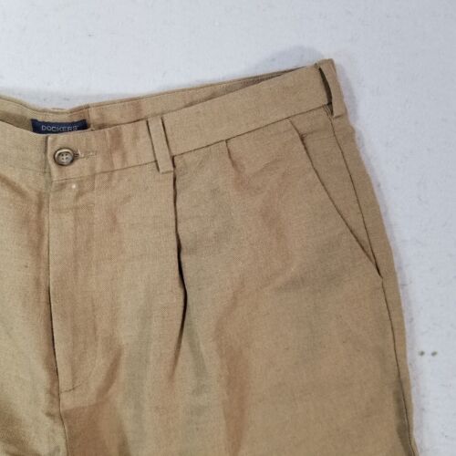 Pantalones Cortos Dockers Hombre 40x9 Marrón Lino Mezcla Plisado Exterior Preppy - Imagen 3 de 14