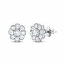 14kt White Gold Womens Round Diamond Cluster Earrings 3/4 Cttw
