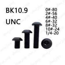 Black 10.9 Steel Hex Socket Bolt Button Head Screws 0 2 4 6 8 10 1/4