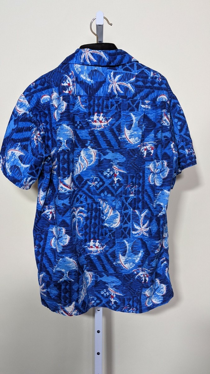 トップス VintageHawaiianShirt Made in California Vintage 50s 60s Made In California Aloha Hawaiian Blue Surf Shirt