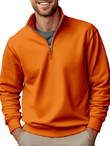 Herren lässig Baggy einfarbig Stehkragen T-Shirt Fleece 1/4 Reißverschluss Sweatshirt Tops - Bild 16 von 33