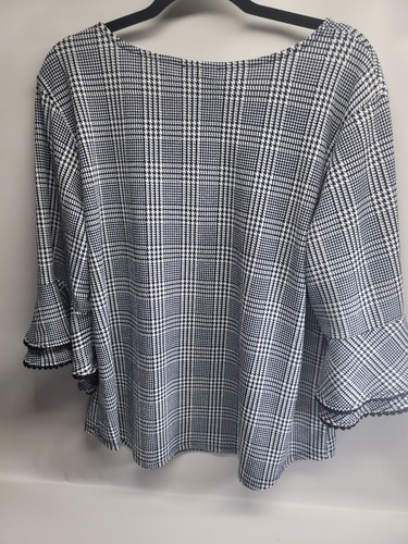 Womens 1x Top Black And White Bell Flutter 3/4 Sleeves moa moa dress top - Picture 10 of 13