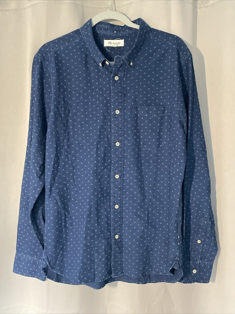 madewell dress shirt Madewell Mens Medium Blue Long Sleeve Button Down Cotton Dress Shirt EUC