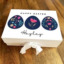 Navy Blue Pink Eggs Happy Easter Personalised Keepsake Hamper Gift Box