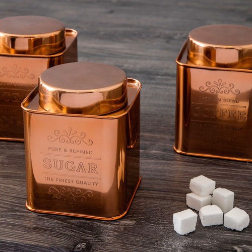 Retro Copper Tins Tea Coffee Sugar Kitchen Storage Canisters Jars Pots Container - Picture 3 of 24