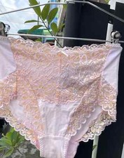 Vintage Double Cotton High Waist Panties Art Lace Granny Bikini SZ.7 Hip 38-40"